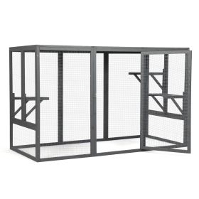 Spacious wooden cat cage with waterproof roof with adjustable pedals suitable - gray black