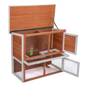 2-Tier Wood Rabbit Hutch, Outdoor Bunny Cage for Small Animals, Wooden Enclosure for Multiple Pets, Orange