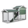 Large Wooden Rabbit Hutch Indoor and Outdoor Bunny Cage with a Removable Tray and a Waterproof Roof, Grey Green+White