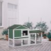 Large Wooden Rabbit Hutch Indoor and Outdoor Bunny Cage with a Removable Tray and a Waterproof Roof, Grey Green+White