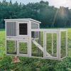 Wooden Rabbit Hutch Chicken Coop with 1 Removable Tray and 3 Lockable Doors for Indoor and Outdoor Use, Gray+White