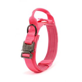 Tactical Dog Collar Military Dog Collar Adjustable Nylon Dog Collar Heavy Duty Metal Buckle with Handle for Dog Training (Color: pink)